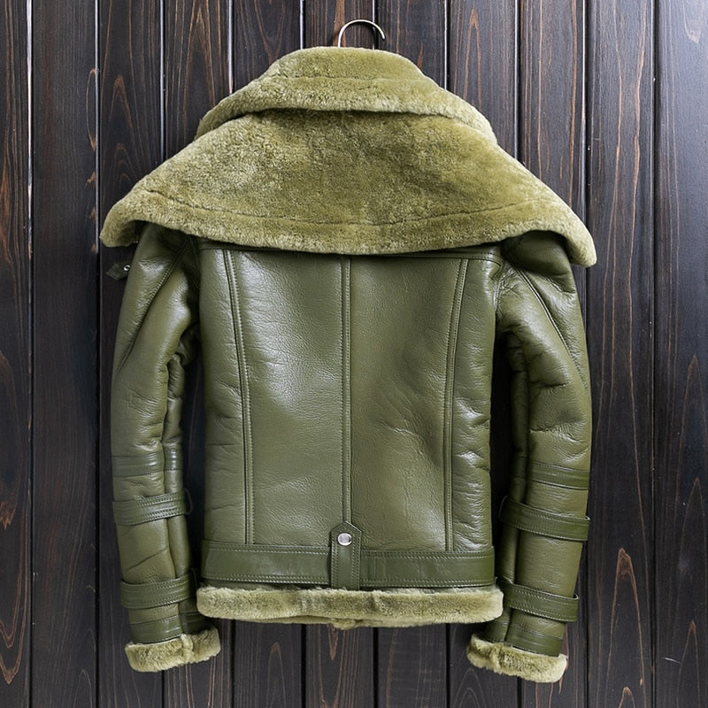 Double Collar Genuine Leather Coats Real Fur Shearling