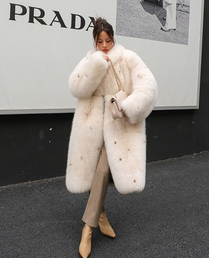 Luxury Polka Dot Real Fox Fur Long Coats