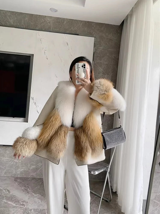 Genuine Leather Real Fox Fur Coats