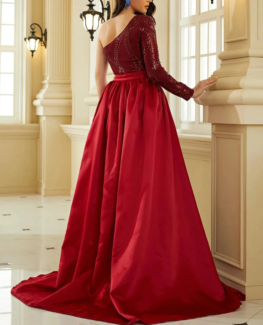 Sequin One Shoulder Waist Shawl Long Dresses