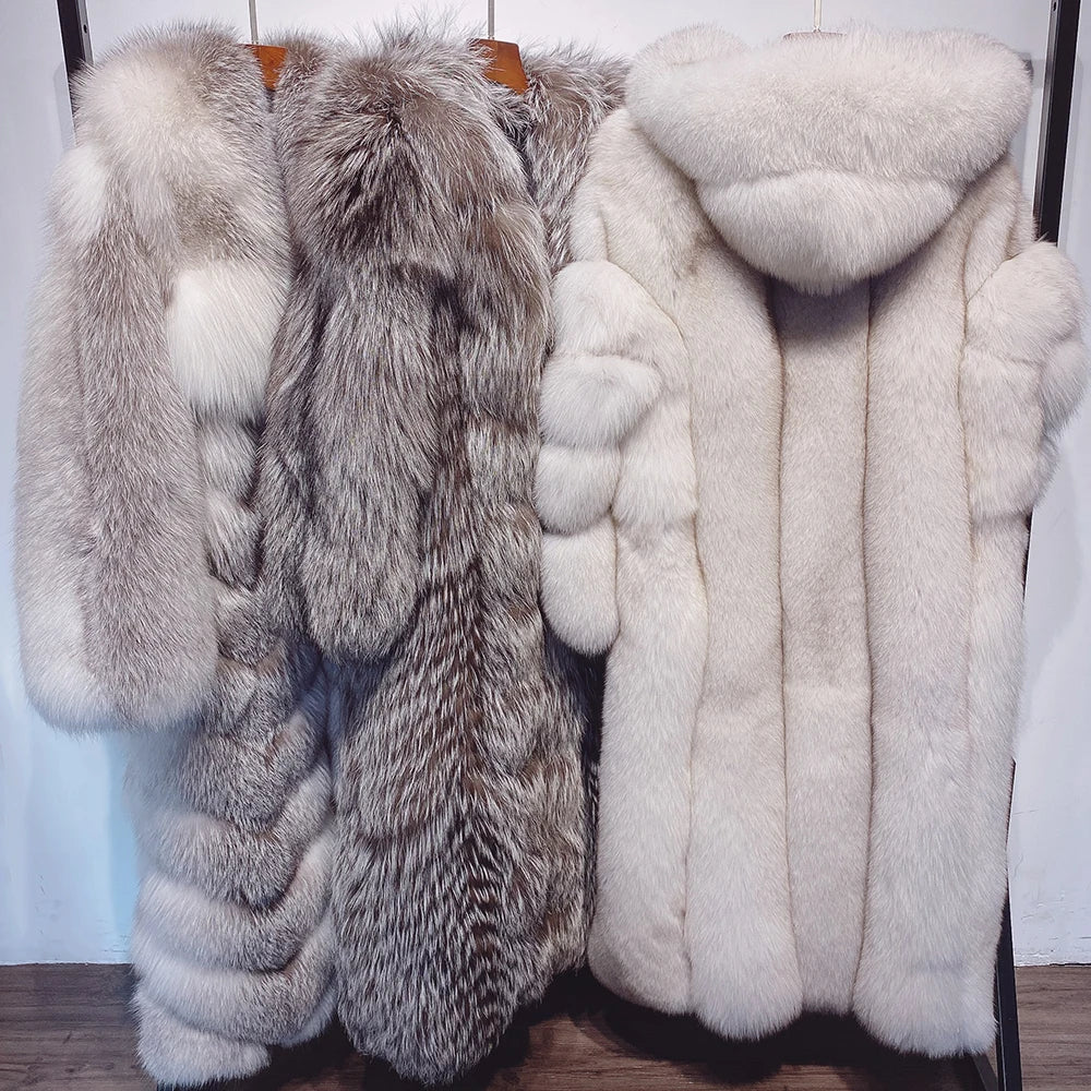 Luxury Long Hooded Real Fur Coats