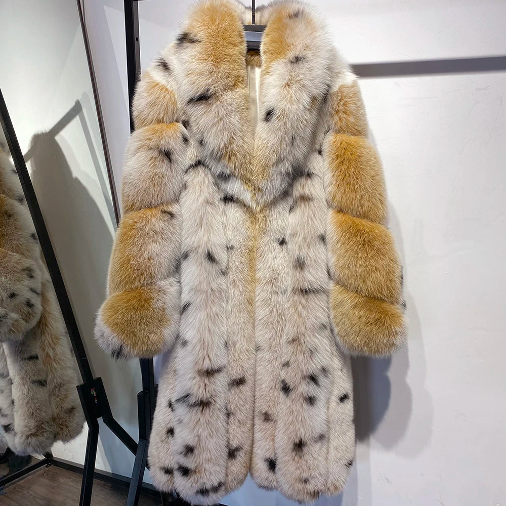 Luxury Polka Dot Long Real Fur Coats