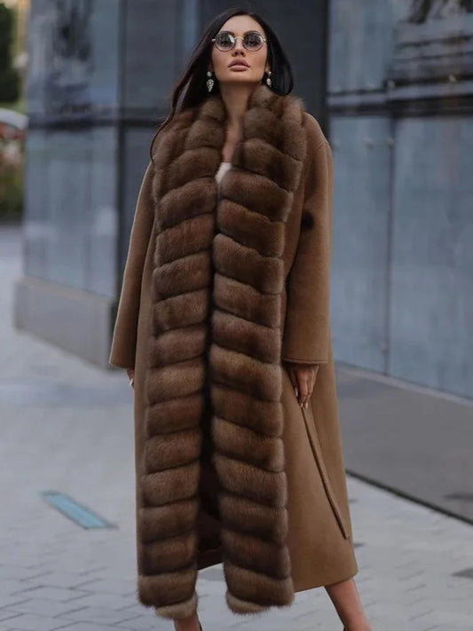 Cashmere Wool Long Coats Real Fur Collar