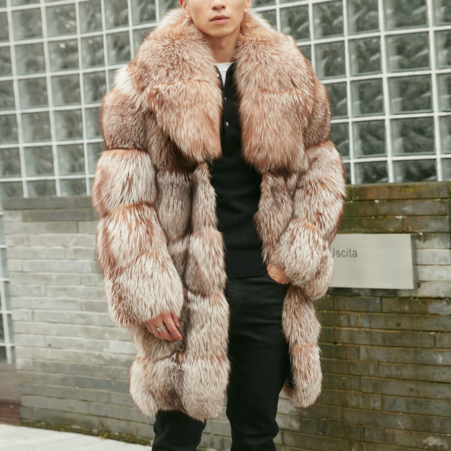 Natural Real Fox Fur Long Coat Big Collar