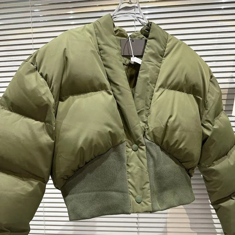 Deep V Cotton Puffer Jackets