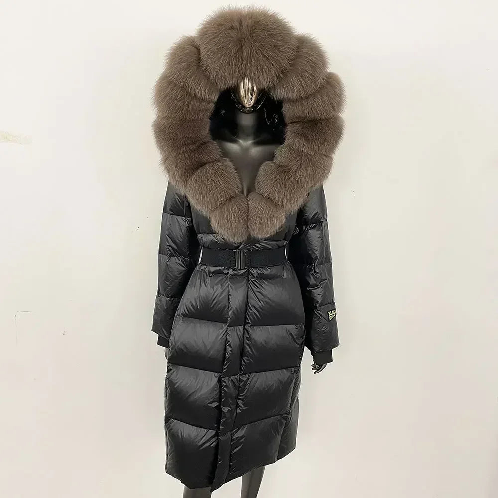 Real Fur Hooded X-long Duck Down Puffer Coats