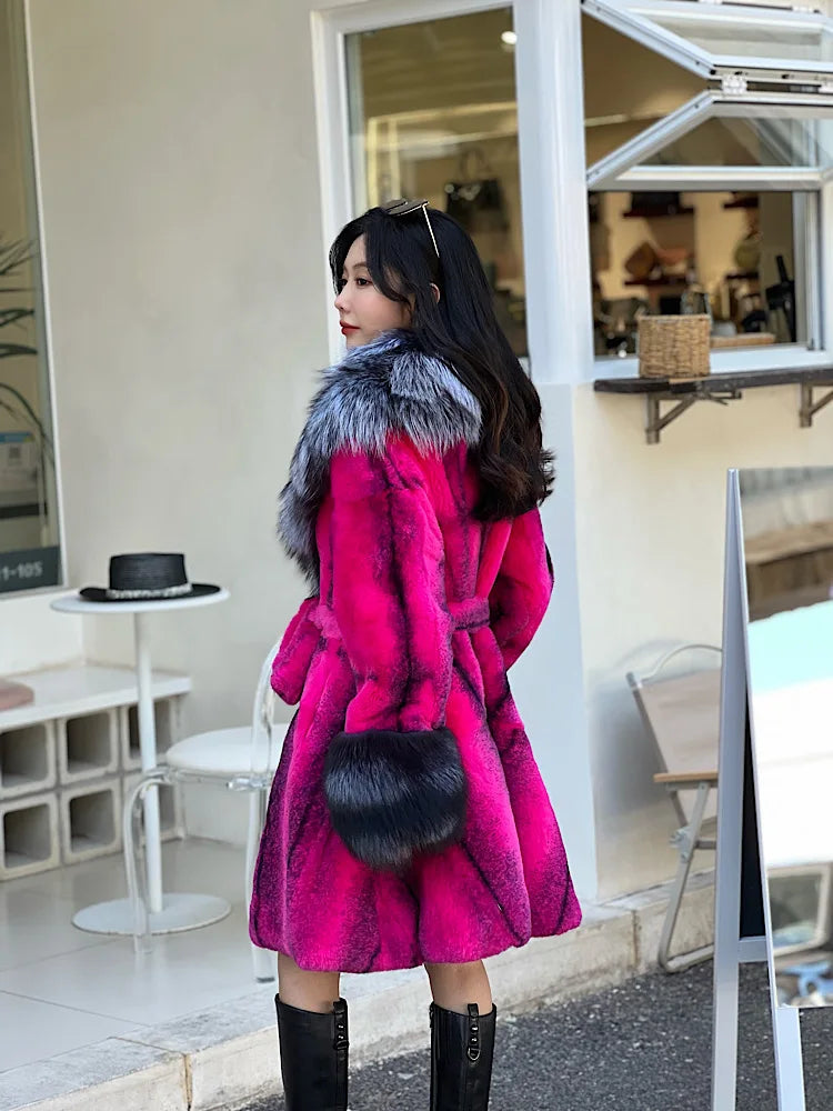 Real Rex Rabbit Fur Coats Fox Lapel Collar