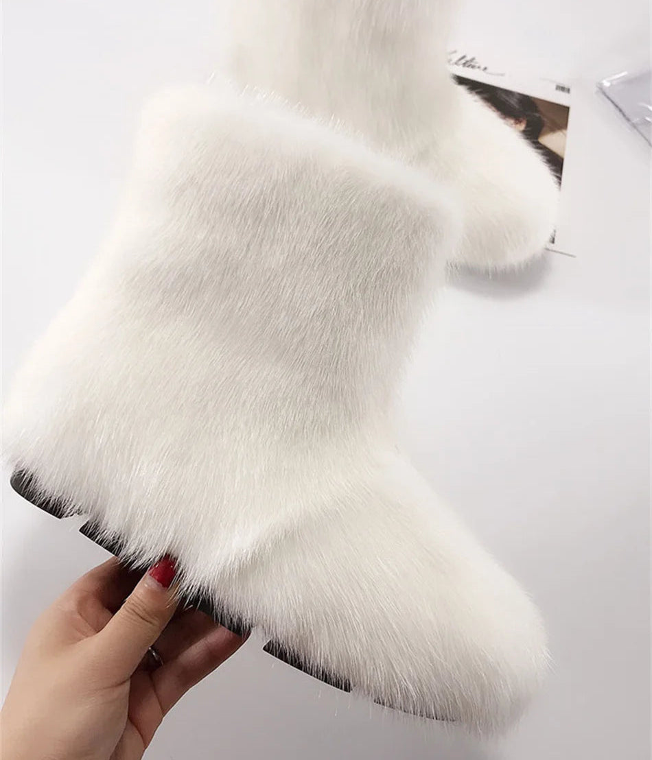 Real Mink Fur Boots Snow Boots