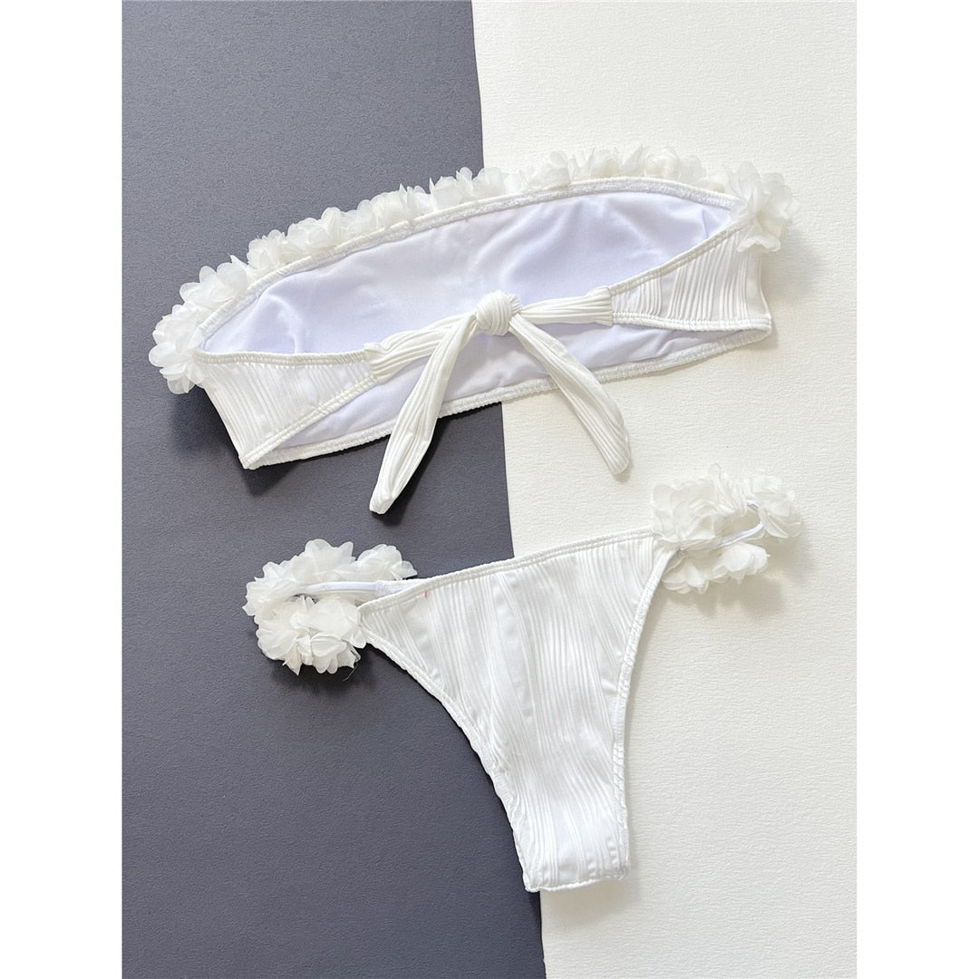 Tube Wrinkled Ruffled Frilled Bikini Set