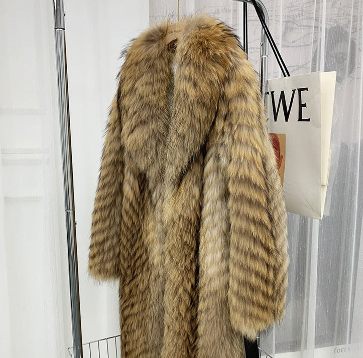 Luxury Striped Real Fur Coats X-Long