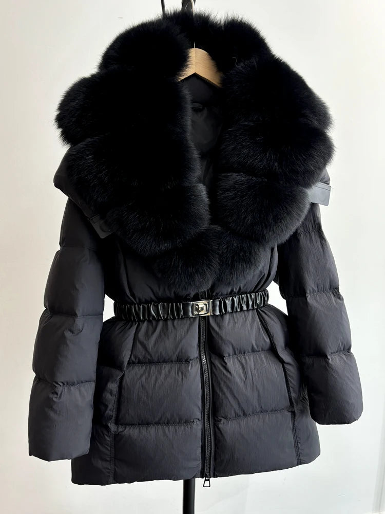 Real Fur Hood Mid Length Puffer Coats