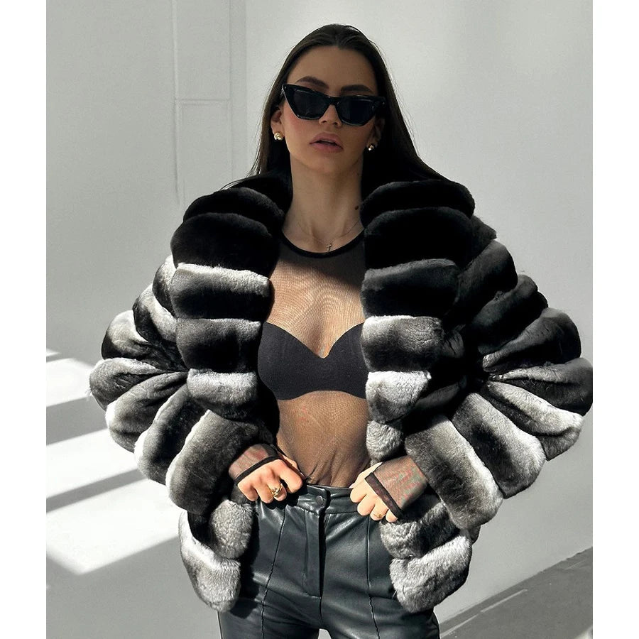 Chinchilla Style Real Rex Rabbit Fur Coats