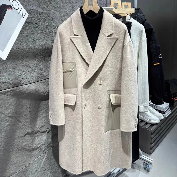 Long Double Breasted Wool Trench Coat