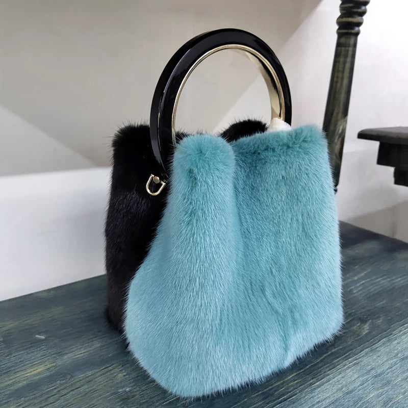 Luxury Real Mink Fur Handbag Purses