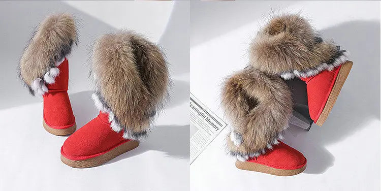 Genuine Leather Snow Boots Real Fur