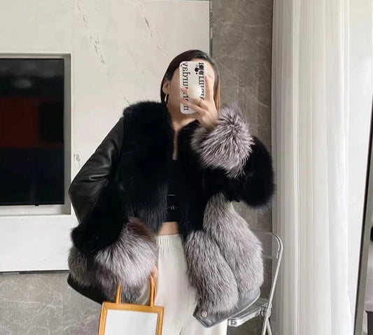 Genuine Leather Real Fox Fur Coats