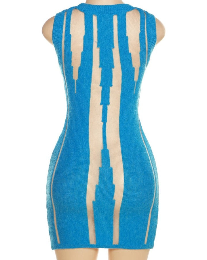 See Through Slits Sleeveless Knitted Mini Dress