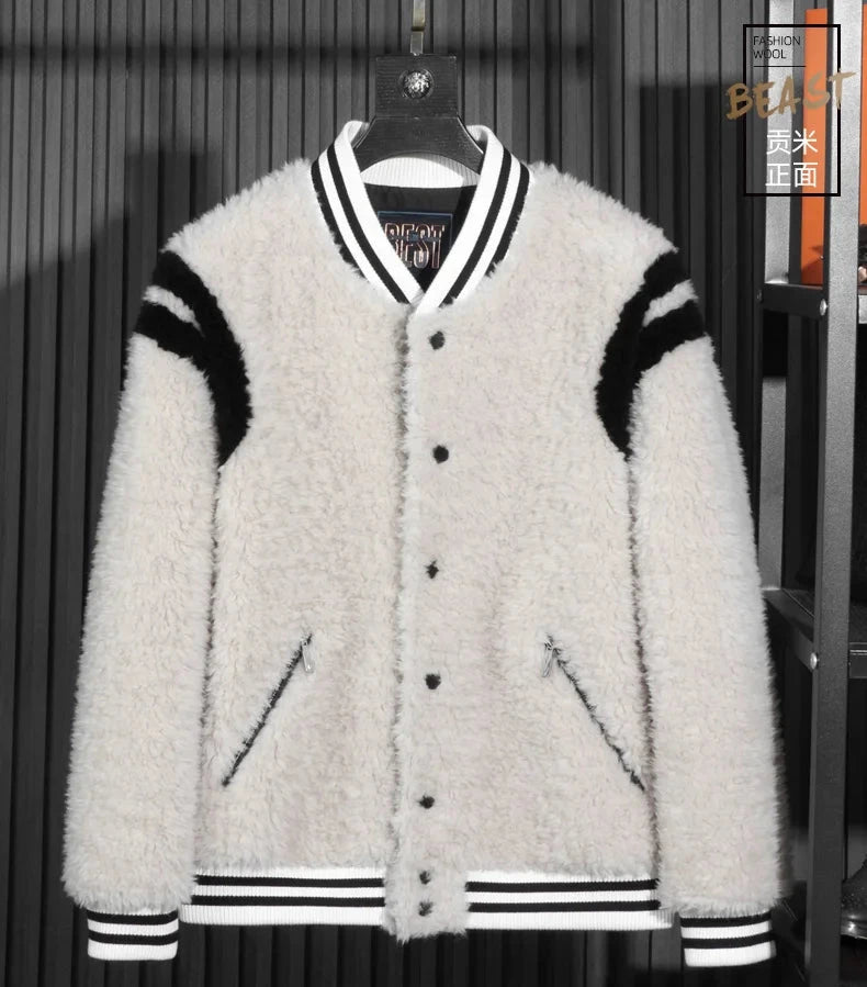 Cashmere Shearling Fur Baseball Wool Coats