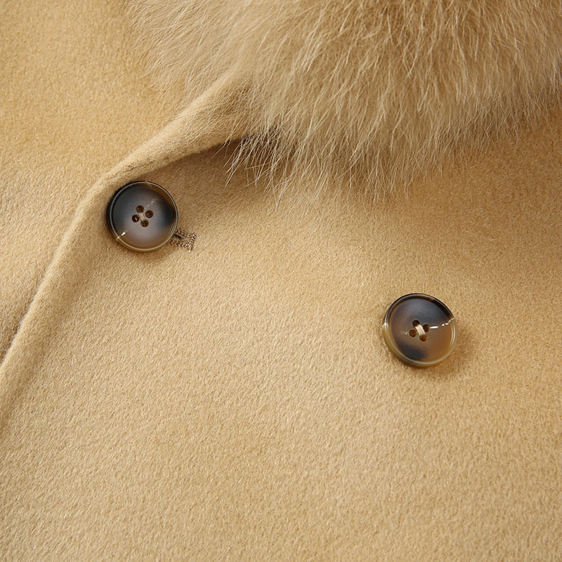 Real Wool Detachable Big Real Fox Fur Collar Long Coats