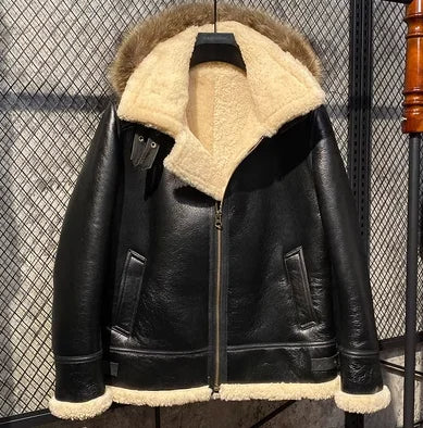 Genuine Leather Coats Shearling Liner Hooded