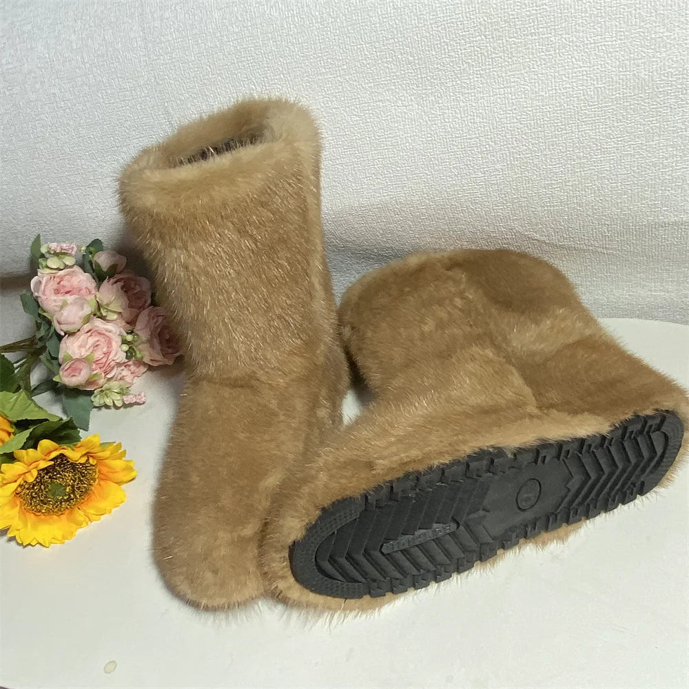 Real Mink Fur Boots Snow Boots