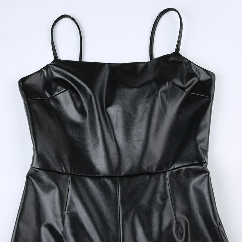 PU Leather Sleeveless Jumpsuits