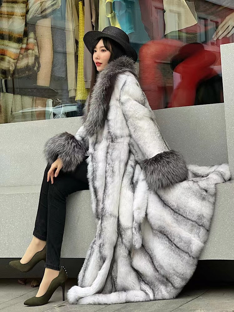 Real Fur Coats With Fox Lapel Collar & Cuffs