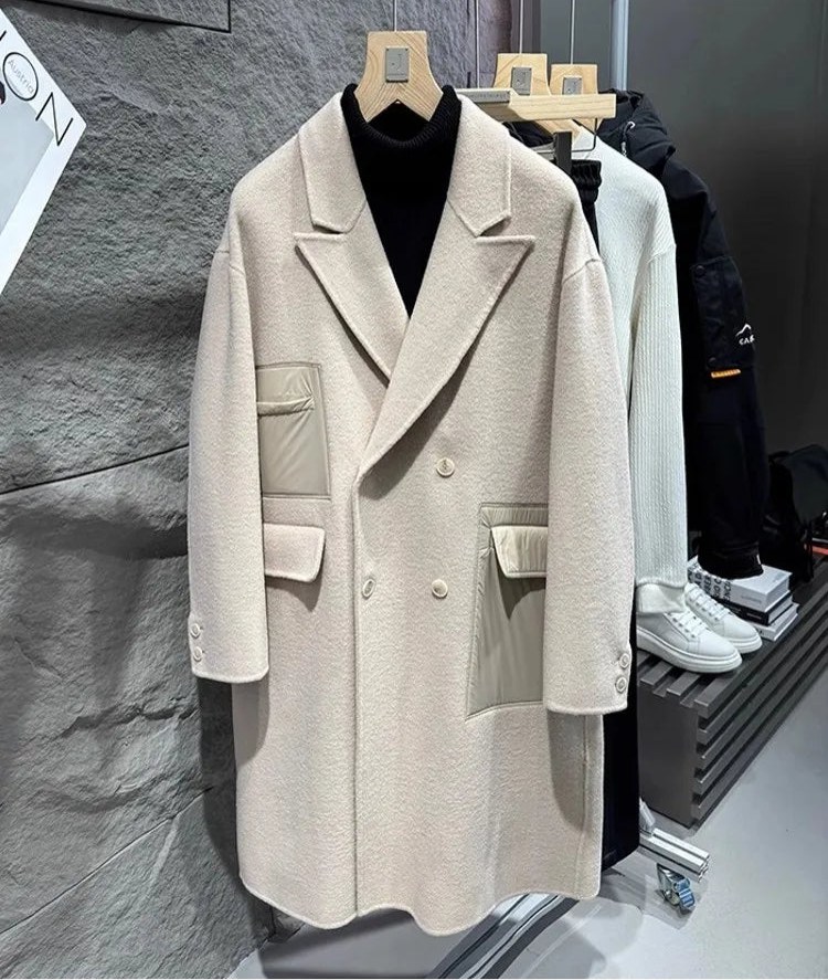 Long Double Breasted Wool Trench Coat