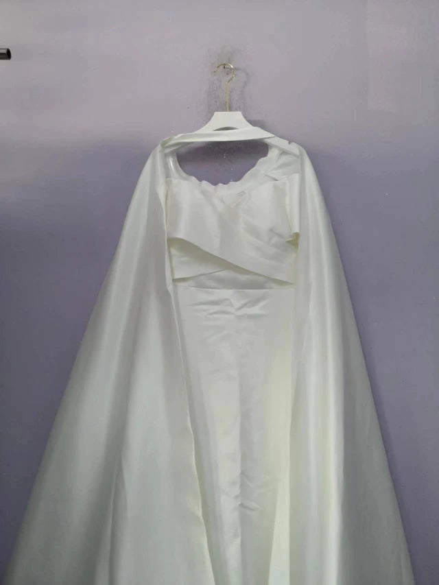 Satin Off the Shoulder Wedding Dress 2 In 1 Detachable