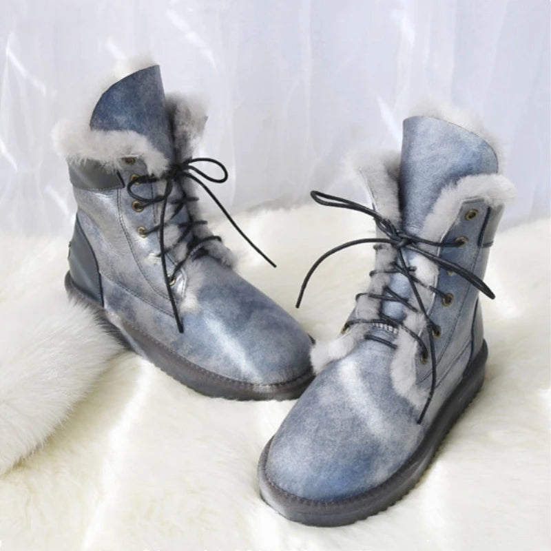 Waterproof Genuine Leather Wool Snow Boots