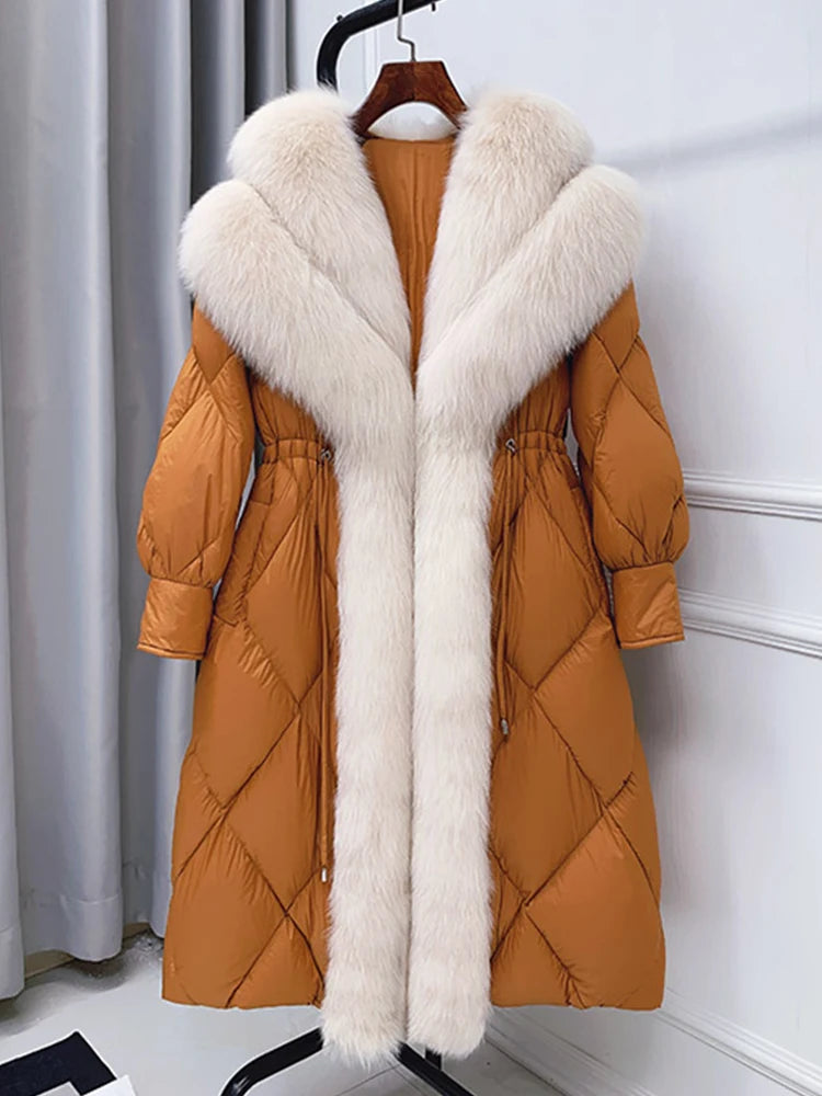 Goose Down Real Fox Fur Collar Long Puffer Coats