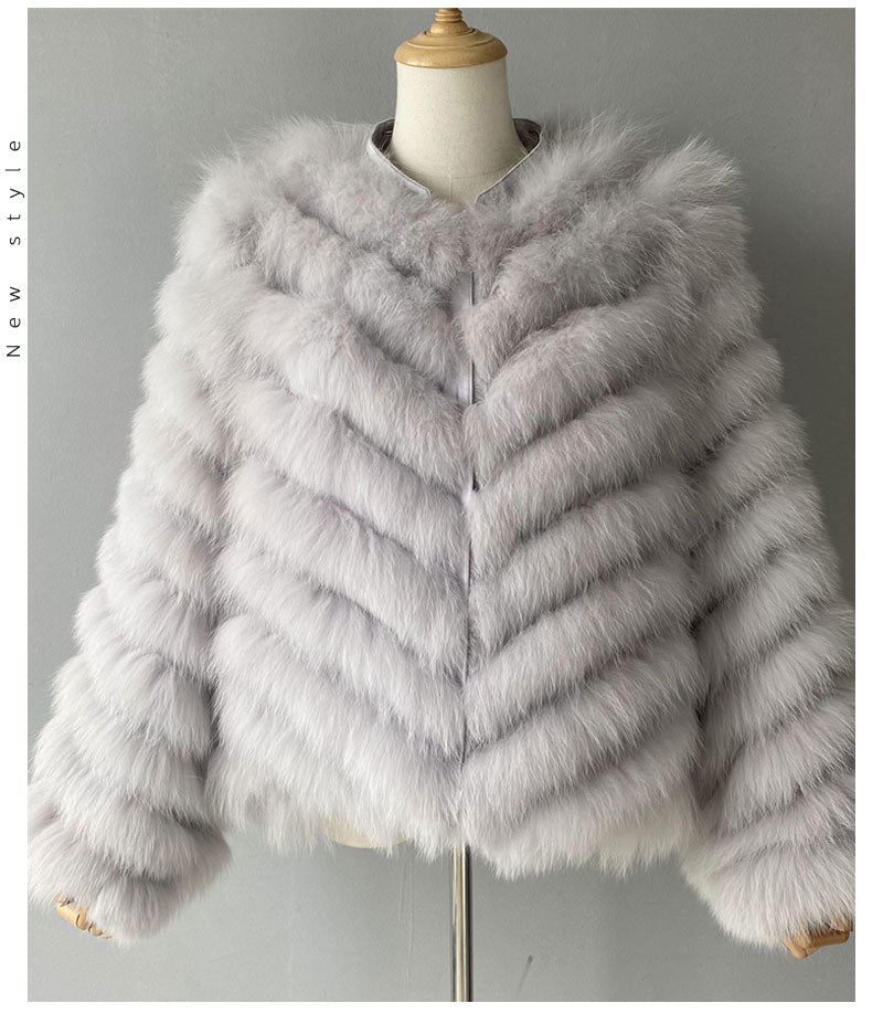 Reversible Knitted Real Fur Coats Silk Liner