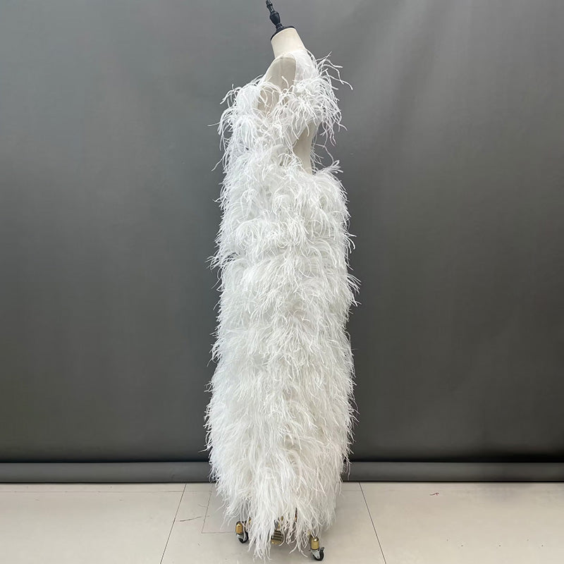 Real Ostrich Feather Long Dresses