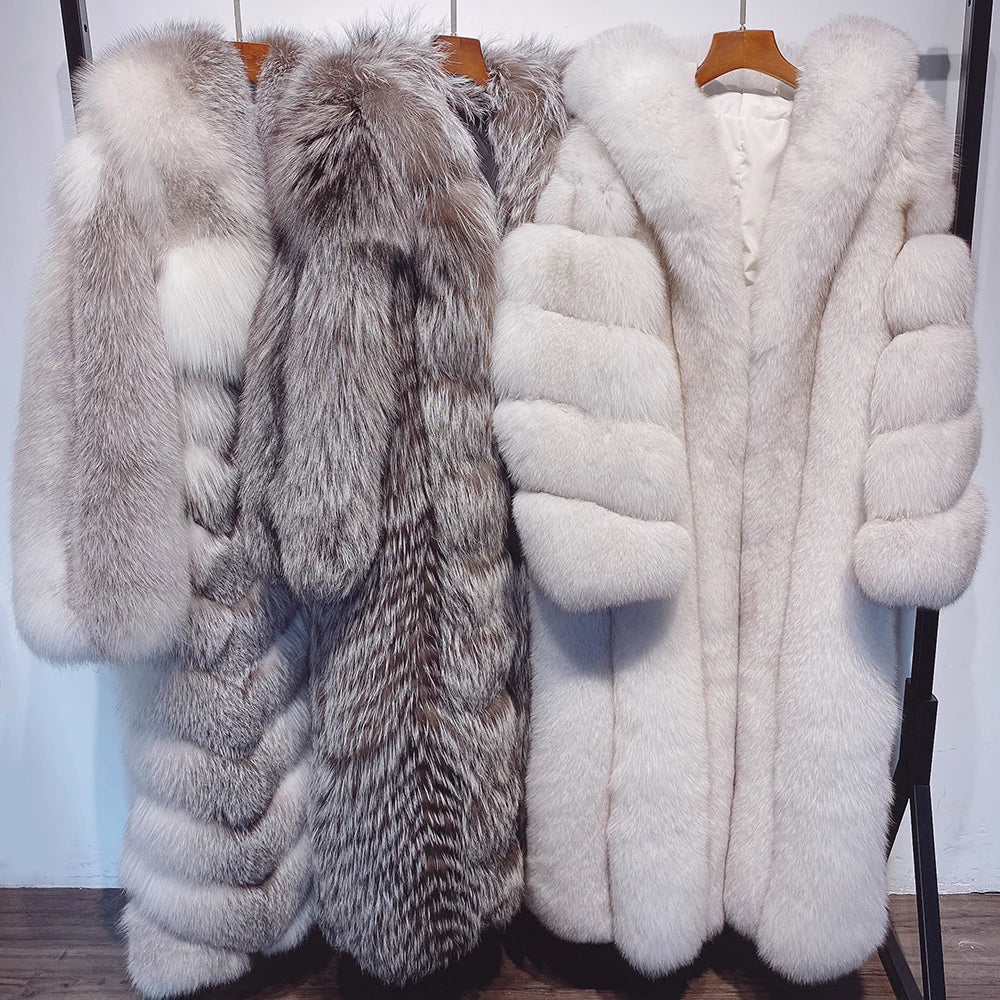 Luxury Long Hooded Real Fur Coats