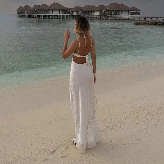 Sleeveless Hollow Chest Backless Maxi Dress