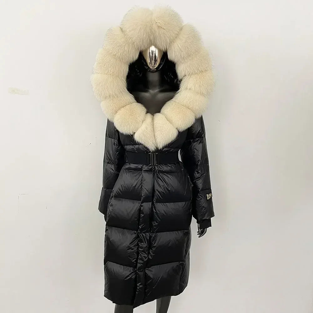 Real Fur Hooded X-long Duck Down Puffer Coats