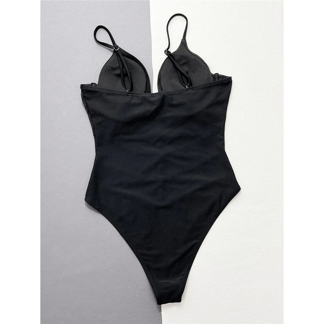 Deep V Mesh  Underwired V-bar One Piece