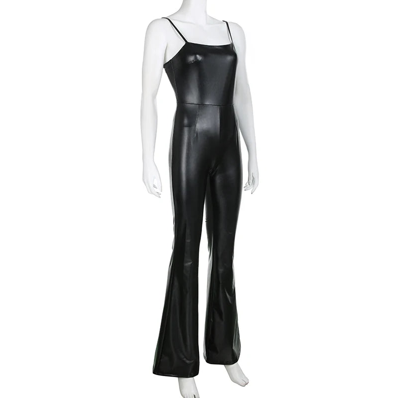 PU Leather Sleeveless Jumpsuits