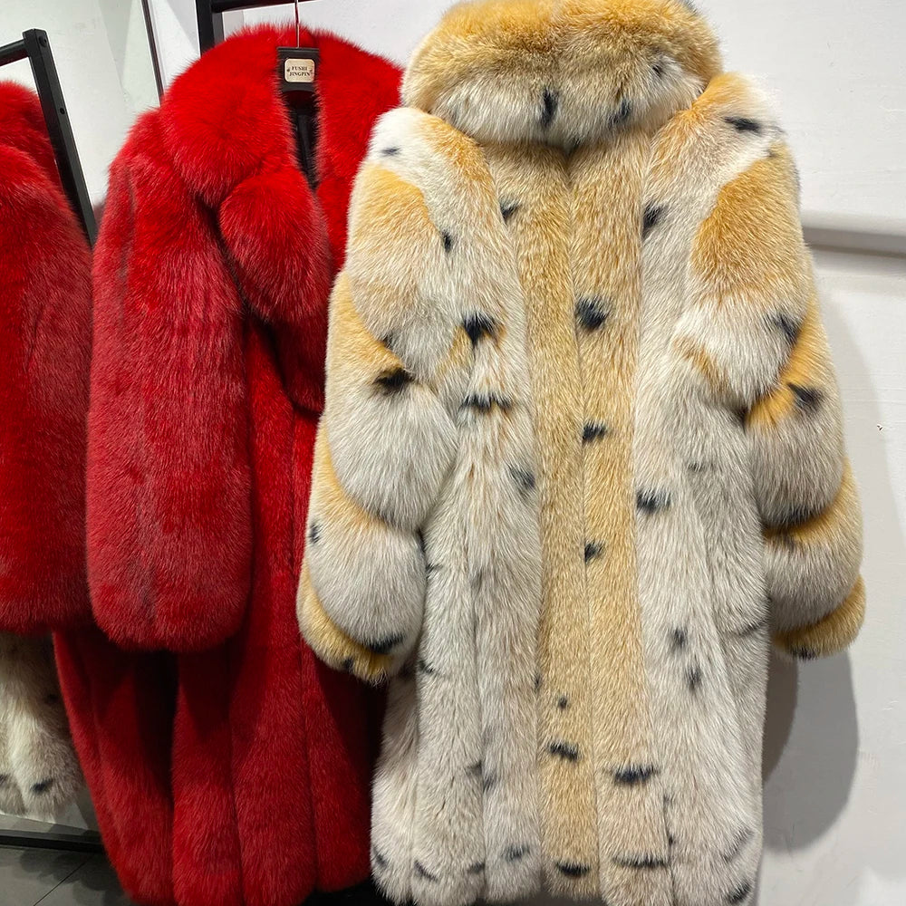 Luxury Polka Dot Long Real Fur Coats