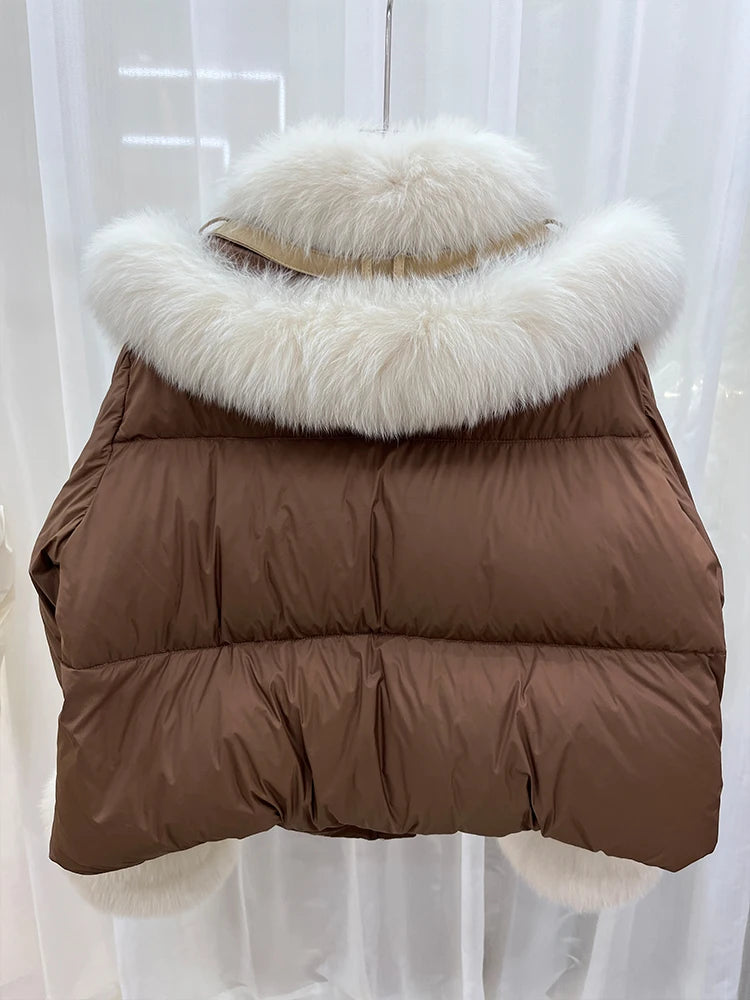 Goose Down Puffer Jackets Real Fur Collar & Cuffs