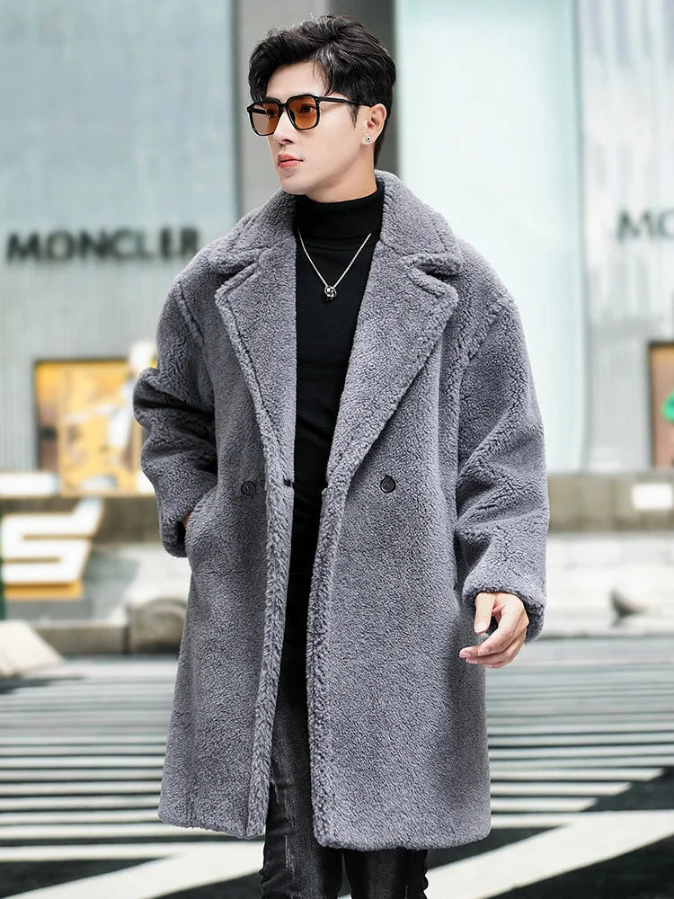 Cashmere Shearling Fur Long Wool Coat