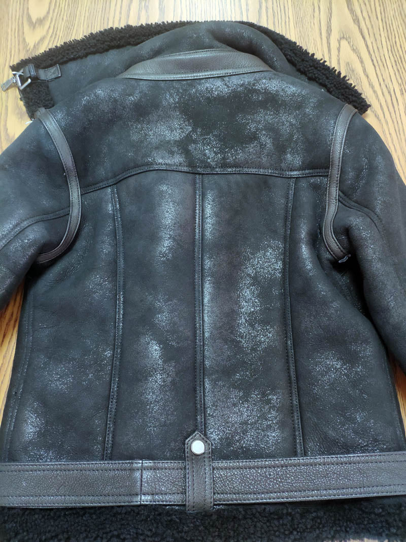 Double Collar Genuine Leather Coats Real Fur Shearling