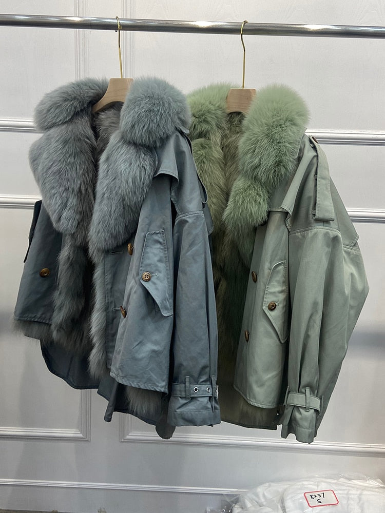 Real Fur Collar & Rabbit Fur Lining Oversize Coats