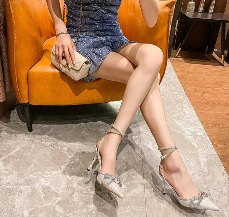 Crystal Ankle Strap Rhinestones Bowknot High Heels