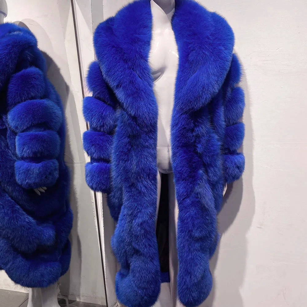 Luxury Pattern Long Real Fur Coats