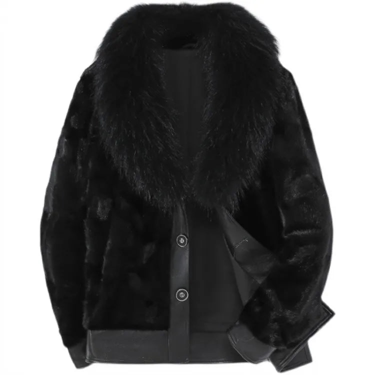 Real Mink Fur Coat Genuine Leather Real Fur Collar