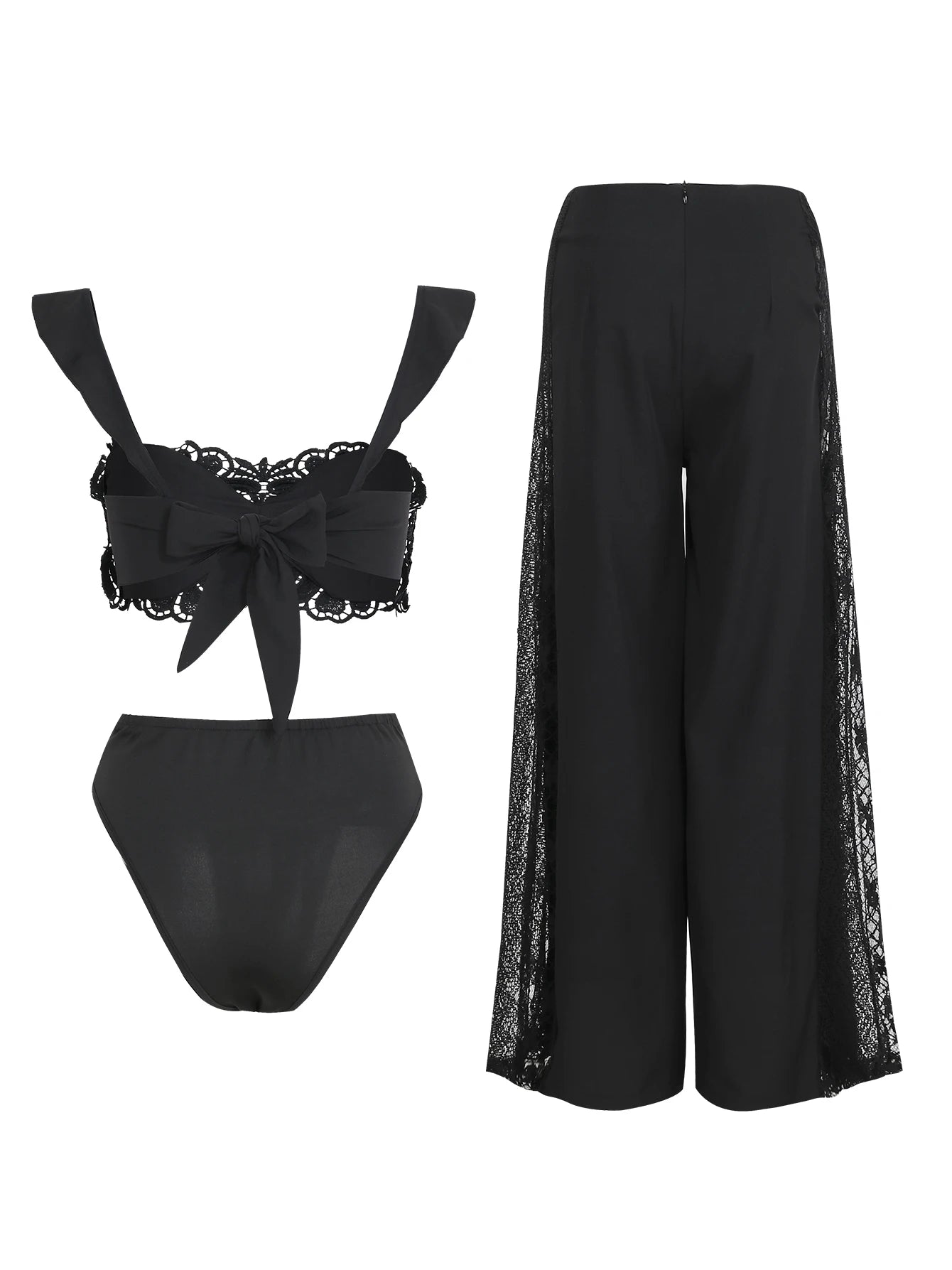 Lace Bikini & Hollow Side Wide Leg Pants