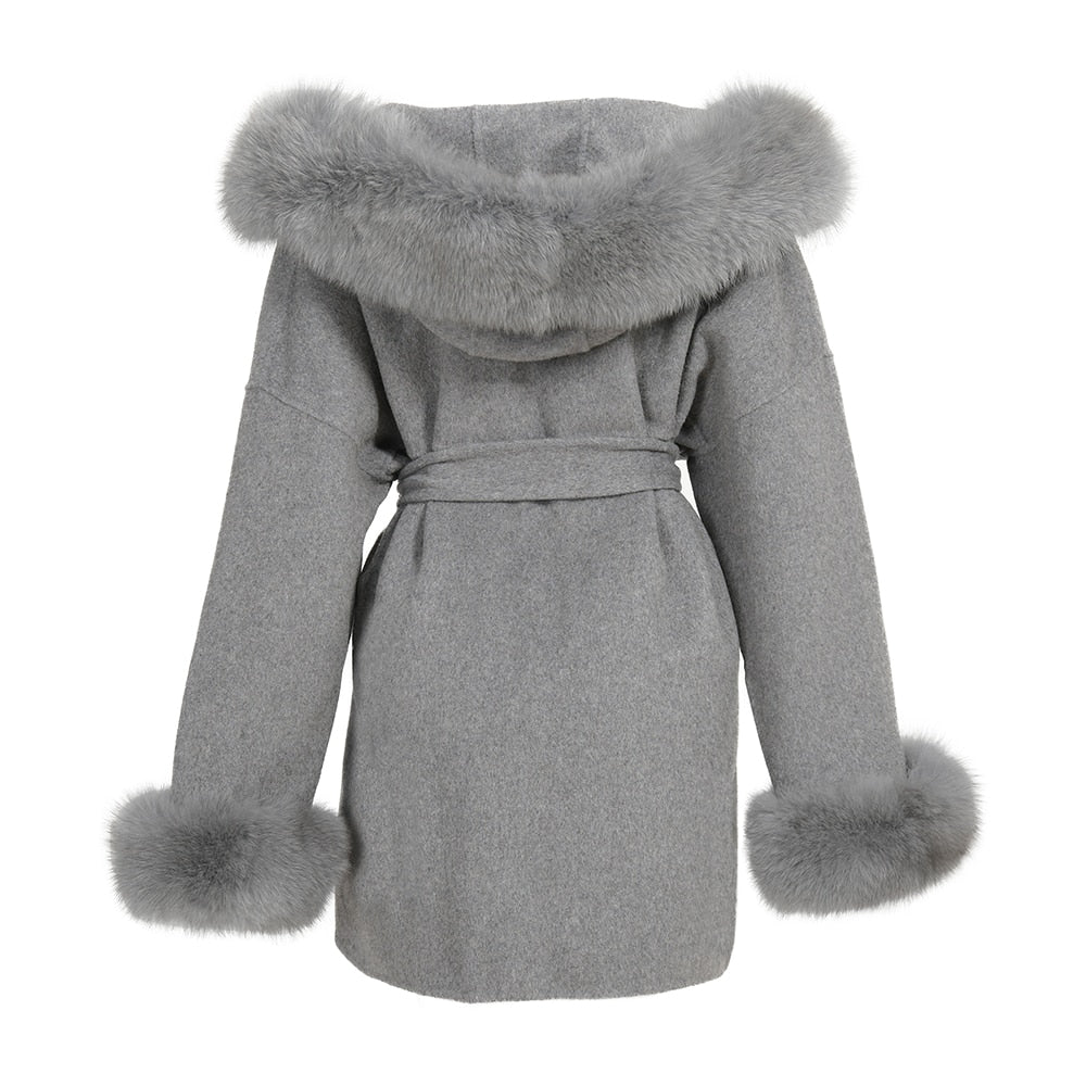 Cashmere Pea Coats Real Fur Hoodie & Cuffs