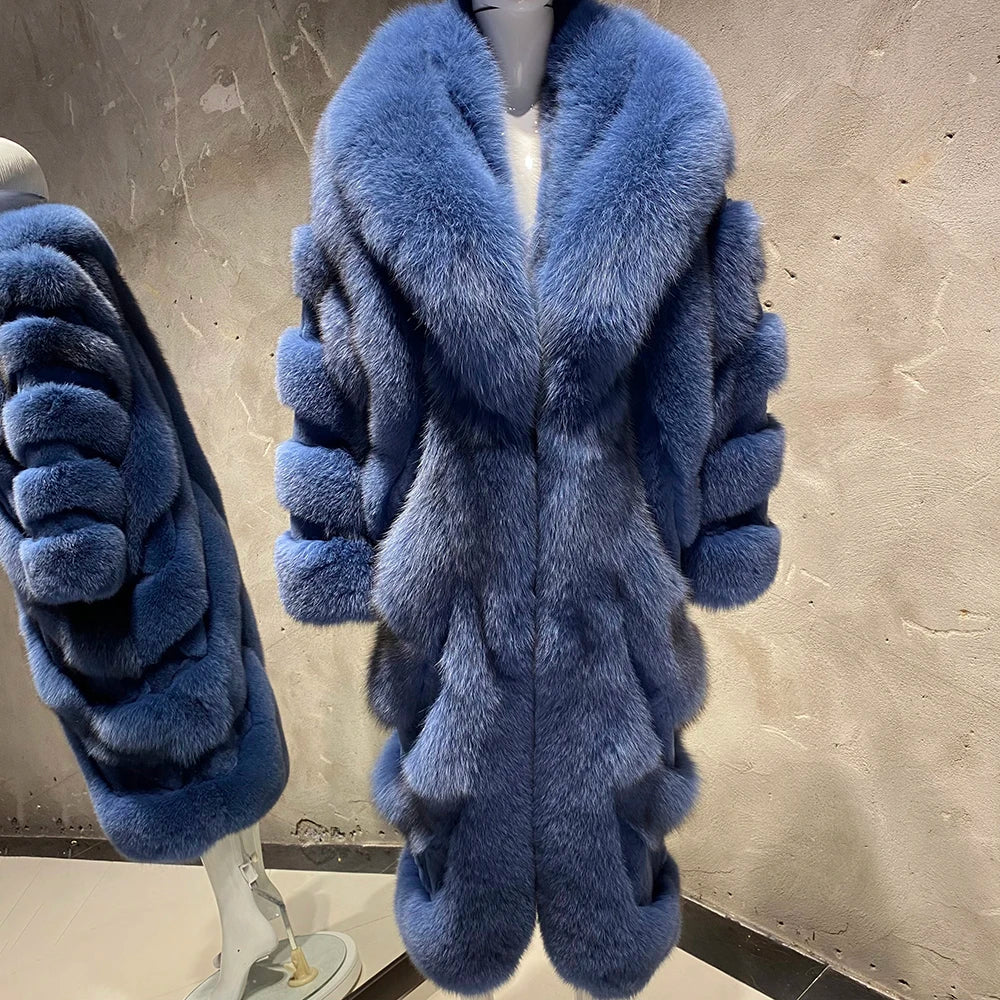 Luxury Pattern Long Real Fur Coats