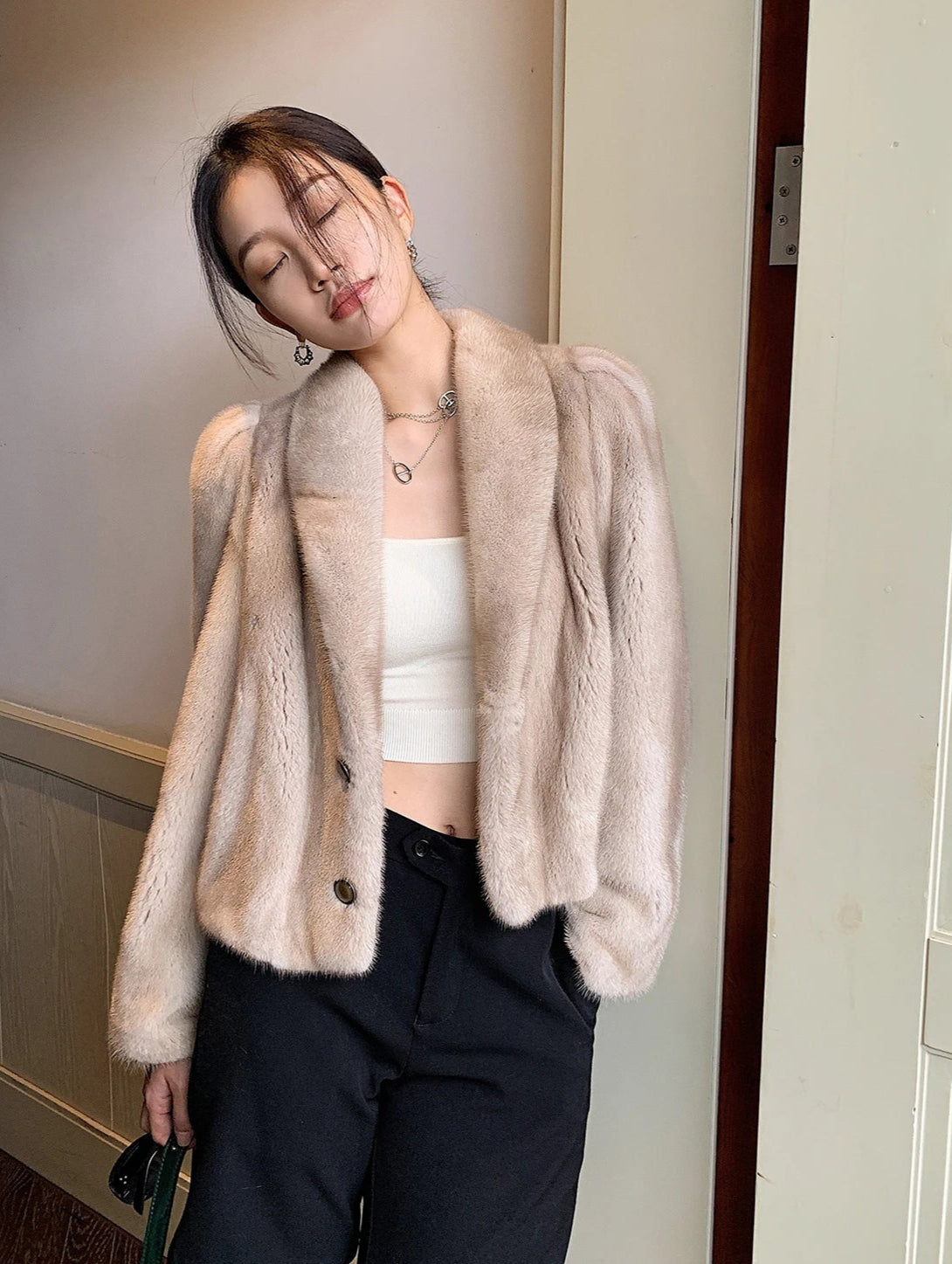 Pearl Real Mink Fur Coats Short